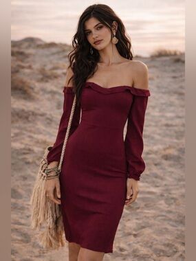 Reformation Burgundy Off Shoulder Midi Size 4 NWT Romantic Date Night Wedding